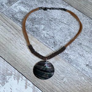 Lis Sophia Mother of Pearl Bead Harvest Moon Leather Necklace
